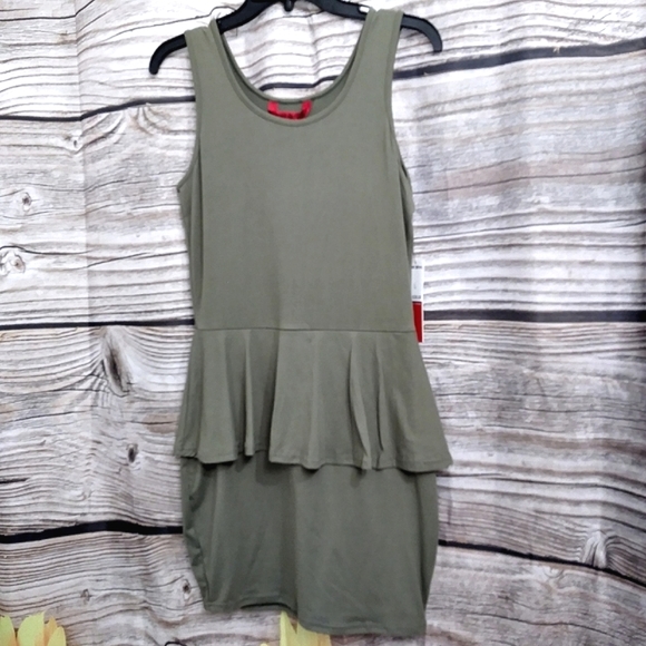 Olive Green Sleeveless Bodycon Dress Ruffl… - Picture 2 of 10